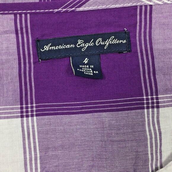 American Eagle Blouse Womens 4 Purple White Plaid Ruffle Casual Top Cotton - Picture 4 of 7
